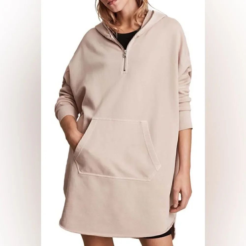 All Saints Xonda Moonshine Taupe Half Zip Oversized Pullover Hoodie Dress S NWT